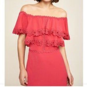 NEW-Tadashi Shoji Coral off-shoulder Ruffle long gown